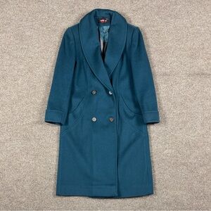 Vintage Alorna Teal Blue Long Double Breasted Wool Coat Women’s S Shawl Collar